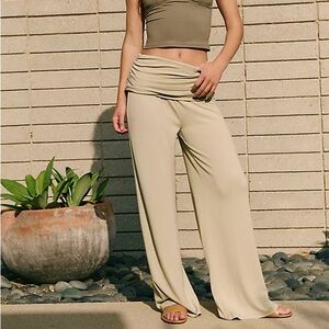 Free People NWT Free-Est Good Feels Fold-Over Wide Leg Pants Small Green Haze